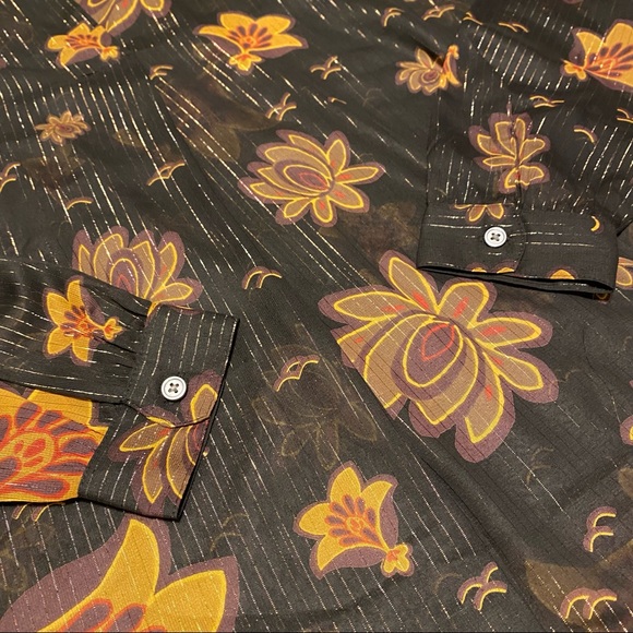 Ann Taylor Loft Floral Metallic Shimmer Popover Blouse - Picture 10 of 10